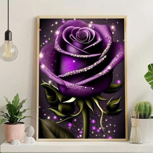 JFYHAB Rose Diamond Painting Kits for Adults,Purple Rose Diamond Art Kits for Adults,Rose Gem Art Kits for Adults DIY 5D Gem Art for Gift Home Wall Decor 16x12inch in Saudi Arabia