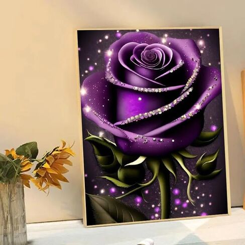 JFYHAB Rose Diamond Painting Kits for Adults,Purple Rose Diamond Art Kits for Adults,Rose Gem Art Kits for Adults DIY 5D Gem Art for Gift Home Wall Decor 16x12inch in Saudi Arabia