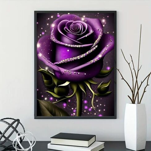 JFYHAB Rose Diamond Painting Kits for Adults,Purple Rose Diamond Art Kits for Adults,Rose Gem Art Kits for Adults DIY 5D Gem Art for Gift Home Wall Decor 16x12inch in Saudi Arabia