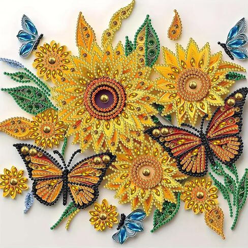 MXJSUA Diamond Art Painting Kits for Adults, 5D Special Shape Diamond Art Kits, Crystal Rhinestones Diamond Gem Art Painting for Home Wall Decoration 12×12inch, Sunflower and Butterfly in Saudi Arabia