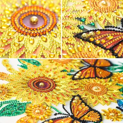 MXJSUA Diamond Art Painting Kits for Adults, 5D Special Shape Diamond Art Kits, Crystal Rhinestones Diamond Gem Art Painting for Home Wall Decoration 12×12inch, Sunflower and Butterfly in Saudi Arabia
