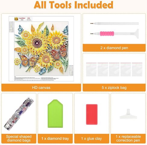 MXJSUA Diamond Art Painting Kits for Adults, 5D Special Shape Diamond Art Kits, Crystal Rhinestones Diamond Gem Art Painting for Home Wall Decoration 12×12inch, Sunflower and Butterfly in Saudi Arabia