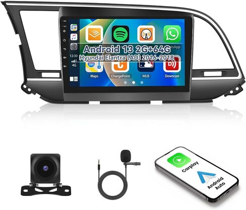 ستيريو سيارة 4+64G 8-Core Android 13 لسيارة Hyundai Elantra (AD) 2016-2018 مع CarPlay Android Auto، شاشة لمس IPS مقاس 9 بوصات مع وصلة WiFi Mirror Link GPS Bluetooth FM RDS DSP 32EQ SWC + كاميرا احتياطية in Kuwait
