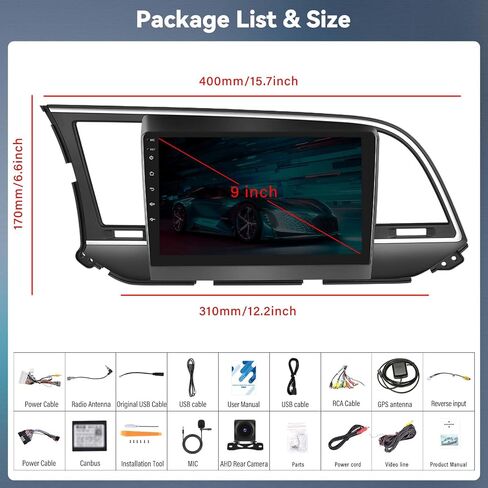 ستيريو سيارة 4+64G 8-Core Android 13 لسيارة Hyundai Elantra (AD) 2016-2018 مع CarPlay Android Auto، شاشة لمس IPS مقاس 9 بوصات مع وصلة WiFi Mirror Link GPS Bluetooth FM RDS DSP 32EQ SWC + كاميرا احتياطية in Kuwait