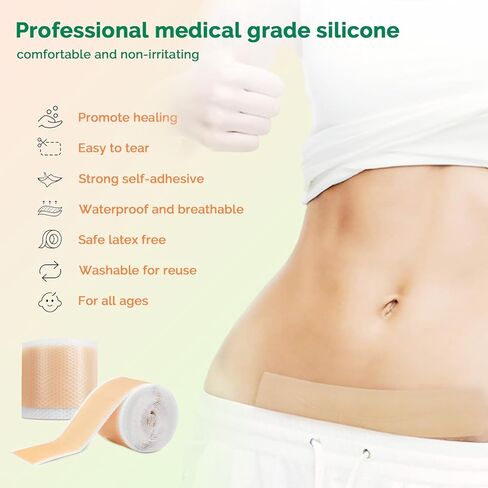 أوراق ندبات السيليكون (1.6 بوصة × 120 بوصة - 3 متر) شريط إزالة الندبات السيليكون القابل لإعادة الاستخدام من الدرجة الطبية الاحترافية للندبات الجراحية، القسم القيصري، الجراحة، الحروق، الجدرة، حب الشباب in Kuwait