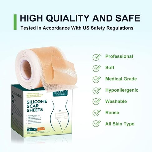 Silicone Scar Sheets(1.57" x 118"Inch - 3M),Scar Away Scar Tape, Scar Strips, Reusable, Professional Scar Removal Sheets for C-Section, Surgery, Burn, Keloid, Acne et, Scar Patch. in Saudi Arabia