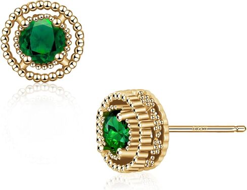 Gold Emerald Green Stud Earrings for Women Circle Green Cubic Zirconia Post Earrings Handmade Hypoallergenic Small Earrings Emerald Jewelry in Saudi Arabia