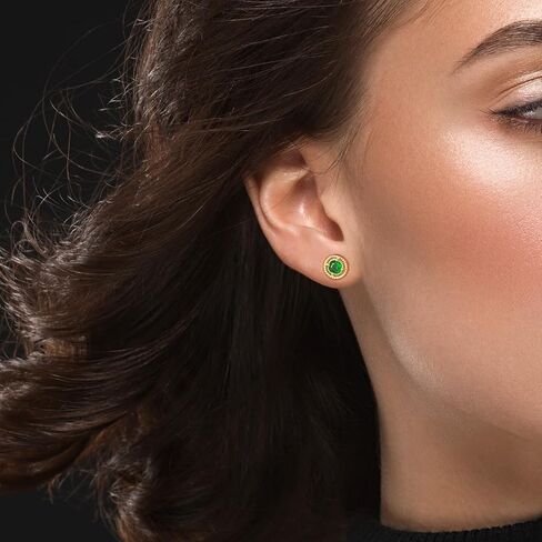 Gold Emerald Green Stud Earrings for Women Circle Green Cubic Zirconia Post Earrings Handmade Hypoallergenic Small Earrings Emerald Jewelry in Saudi Arabia