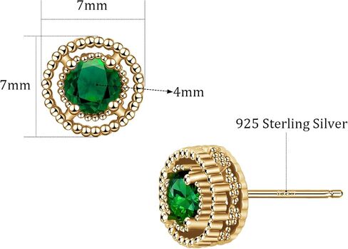 Gold Emerald Green Stud Earrings for Women Circle Green Cubic Zirconia Post Earrings Handmade Hypoallergenic Small Earrings Emerald Jewelry in Saudi Arabia