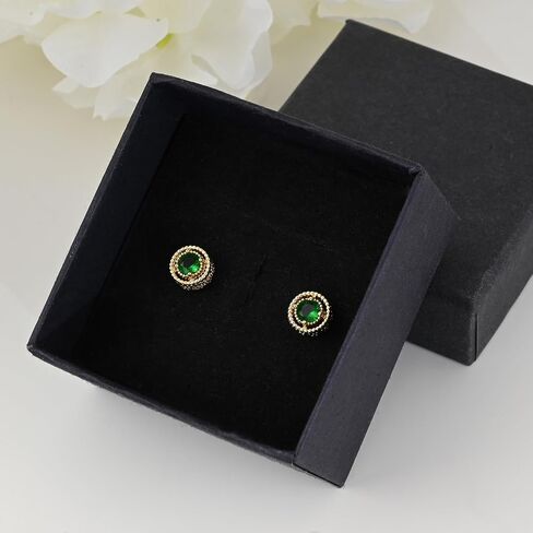 Gold Emerald Green Stud Earrings for Women Circle Green Cubic Zirconia Post Earrings Handmade Hypoallergenic Small Earrings Emerald Jewelry in Saudi Arabia