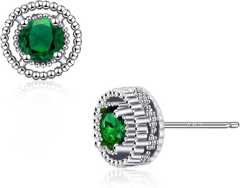 Gold Emerald Green Stud Earrings for Women Circle Green Cubic Zirconia Post Earrings Handmade Hypoallergenic Small Earrings Emerald Jewelry in Saudi Arabia