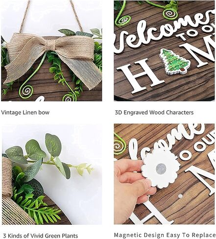 Wooden Seasonal Holiday Welcome Sign for Front Door Decor -14 Holiday Interchangeable Icons- Rustic Wall Hanging Porch Decorations For Farmhouse Outdoor, Independence Day,Housewarming Gifts in Saudi Arabia