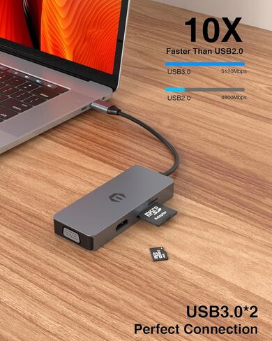 موزع USB C، موزع TOTU USB C مع مخرج HDMI 4K، VGA، قارئ بطاقة SD/TF، ​​2 USB 3.0 لأجهزة Pro/Air Pro Dell Huawei Surface Pro 8/7 وأجهزة أخرى من النوع C in Saudi Arabia