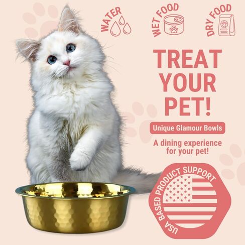 2pcs Stainless Steel Dog Bowls, Hammered Thickened Metal Dog Bowl Feeding or Water Bowls for Small/Medium/Large Sized Dogs & Cats Stackable Metal Cat Bowl Dishwasher Safe, Gold in Saudi Arabia