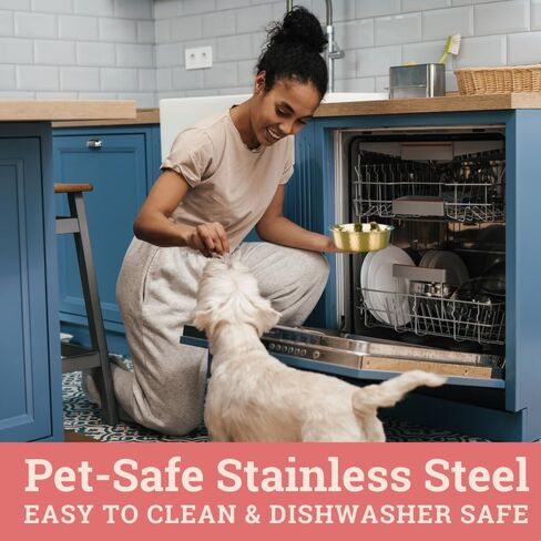 2pcs Stainless Steel Dog Bowls, Hammered Thickened Metal Dog Bowl Feeding or Water Bowls for Small/Medium/Large Sized Dogs & Cats Stackable Metal Cat Bowl Dishwasher Safe, Gold in Saudi Arabia