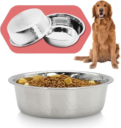 2pcs Stainless Steel Dog Bowls, Hammered Thickened Metal Dog Bowl Feeding or Water Bowls for Small/Medium/Large Sized Dogs & Cats Stackable Metal Cat Bowl Dishwasher Safe, Gold in Saudi Arabia