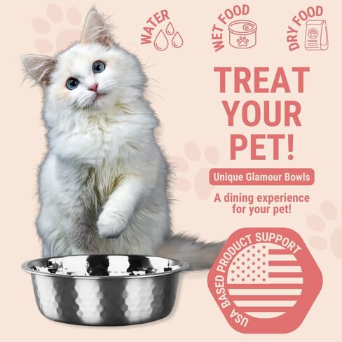 2pcs Stainless Steel Dog Bowls, Hammered Thickened Metal Dog Bowl Feeding or Water Bowls for Small/Medium/Large Sized Dogs & Cats Stackable Metal Cat Bowl Dishwasher Safe, Gold in Kuwait