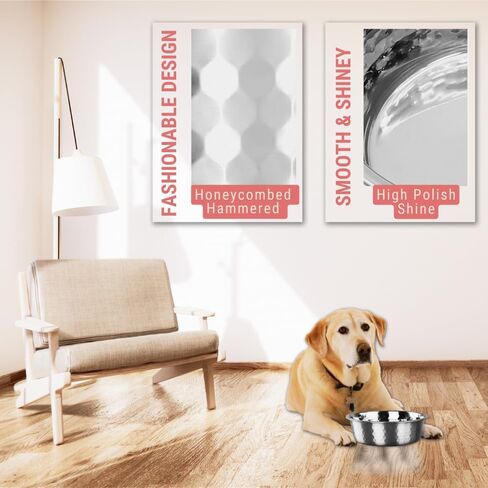 2pcs Stainless Steel Dog Bowls, Hammered Thickened Metal Dog Bowl Feeding or Water Bowls for Small/Medium/Large Sized Dogs & Cats Stackable Metal Cat Bowl Dishwasher Safe, Gold in Kuwait