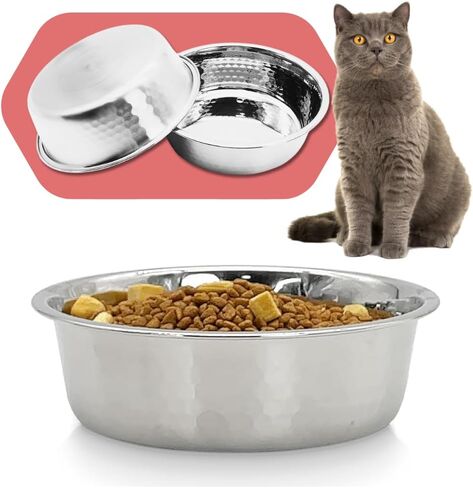 2pcs Stainless Steel Dog Bowls, Hammered Thickened Metal Dog Bowl Feeding or Water Bowls for Small/Medium/Large Sized Dogs & Cats Stackable Metal Cat Bowl Dishwasher Safe, Gold in Kuwait