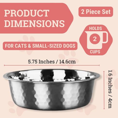 2pcs Stainless Steel Dog Bowls, Hammered Thickened Metal Dog Bowl Feeding or Water Bowls for Small/Medium/Large Sized Dogs & Cats Stackable Metal Cat Bowl Dishwasher Safe, Gold in Kuwait