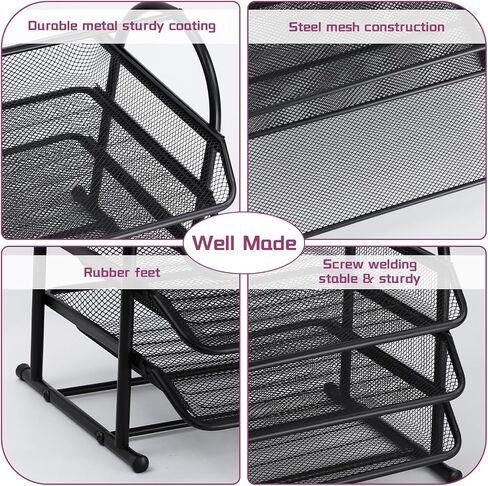 3 Tier Stackable Desktop Document, Mesh Letter Trays for Desk Organization - Letters Documents, Mail, Files, Paper for Desk Organizer, Black (3 Tier) in Saudi Arabia