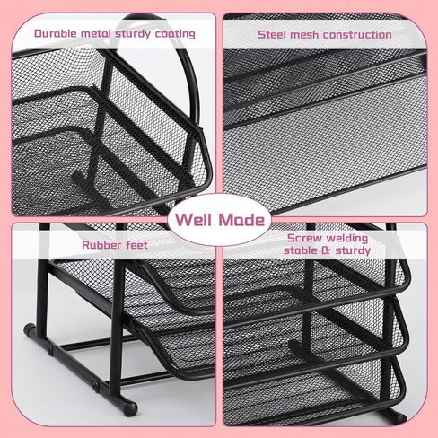 3 Tier Stackable Desktop Document, Mesh Letter Trays for Desk Organization - Letters Documents, Mail, Files, Paper for Desk Organizer, Black (3 Tier) in Saudi Arabia