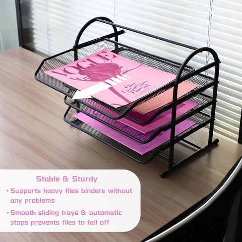 3 Tier Stackable Desktop Document, Mesh Letter Trays for Desk Organization - Letters Documents, Mail, Files, Paper for Desk Organizer, Black (3 Tier) in Saudi Arabia