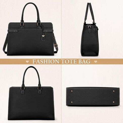 حقيبة كمبيوتر محمول للنساء 15.6 بوصة حقيبة جلدية كبيرة حقيبة عمل احترافية مقاومة للماء حقيبة كمبيوتر حقيبة مكتب الأعمال حقيبة يد ذات سعة كبيرة حقيبة كتف مجموعة من قطعتين، أسود in Kuwait