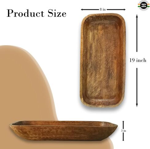 EARTH BOND Wooden Dough Bowl, Antique Reddish Brown Vintage, Long Dough Bowl Large, centrepiece bowl 19 X 8 X 3 inch (Brown) in Saudi Arabia