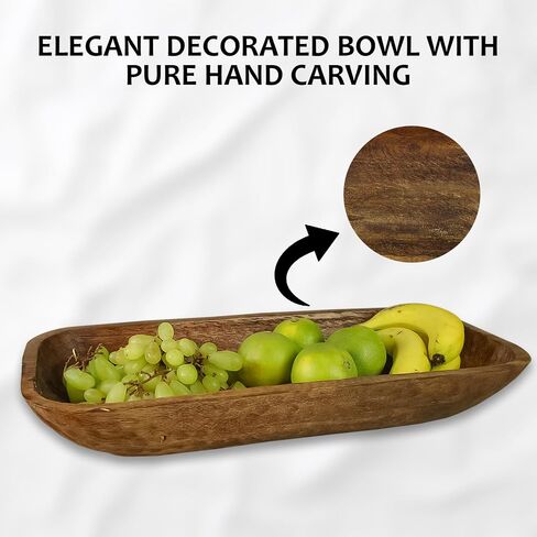 EARTH BOND Wooden Dough Bowl, Antique Reddish Brown Vintage, Long Dough Bowl Large, centrepiece bowl 19 X 8 X 3 inch (Brown) in Saudi Arabia