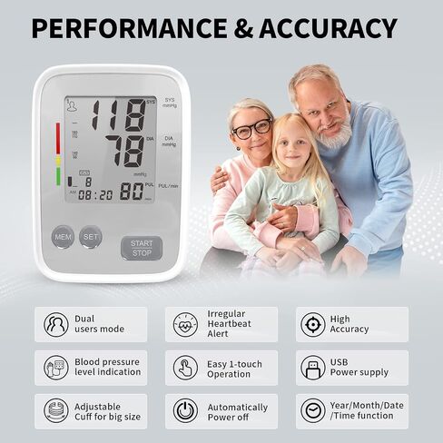 Blood Pressure Monitors for Home Use, Blood Pressure Monitor Upper Arm with Adjustable 9-17" Bp Cuff, 2x99 Memory, High Blood Pressure Machine with USB Cable(Included) and Battery in Saudi Arabia
