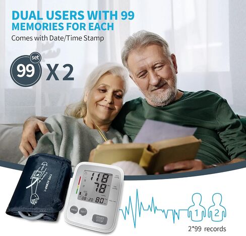 Blood Pressure Monitors for Home Use, Blood Pressure Monitor Upper Arm with Adjustable 9-17" Bp Cuff, 2x99 Memory, High Blood Pressure Machine with USB Cable(Included) and Battery in Saudi Arabia