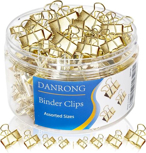 Binder Clips Paper Clamps Assorted Sizes Gold 98 PCS, Medium, Small, Mini, Micro, Metal Paper Binder Clip Binding Clip for Teachers Students Home School Office Supplies in Saudi Arabia