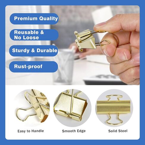 Binder Clips Paper Clamps Assorted Sizes Gold 98 PCS, Medium, Small, Mini, Micro, Metal Paper Binder Clip Binding Clip for Teachers Students Home School Office Supplies in Saudi Arabia
