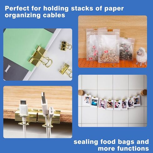 Binder Clips Paper Clamps Assorted Sizes Gold 98 PCS, Medium, Small, Mini, Micro, Metal Paper Binder Clip Binding Clip for Teachers Students Home School Office Supplies in Saudi Arabia