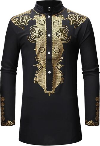 Men's African Dashiki 2 Piece Suit Traditional Long Sleeve Kurta and Pants Outfits Set in Saudi Arabia