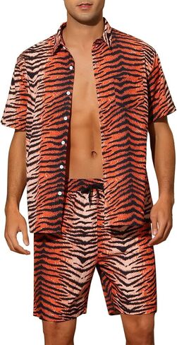 Lars Amadeus Animal Hawaiian Set for Men's Short Sleeves 2 Pieces Summer Outfit in Saudi Arabia