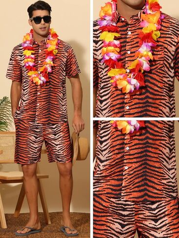 Lars Amadeus Animal Hawaiian Set for Men's Short Sleeves 2 Pieces Summer Outfit in Saudi Arabia