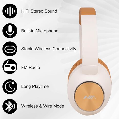 XuanGui NIA Wireless Over Ear Bluetooth Headphones with Mic, HiFi Stereo Foldable Headset with LED Lights, TF Slot, FM Radio for Office Home Cellphone PC, Brown NX400 in Saudi Arabia