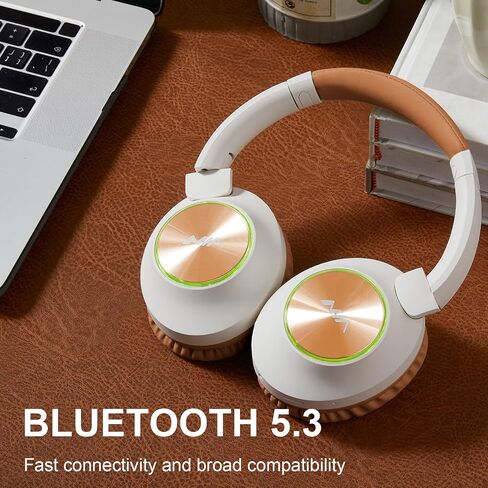 XuanGui NIA Wireless Over Ear Bluetooth Headphones with Mic, HiFi Stereo Foldable Headset with LED Lights, TF Slot, FM Radio for Office Home Cellphone PC, Brown NX400 in Saudi Arabia