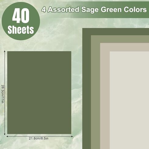 AnyDesign 40 Sheet 8.5 x 11 Inch Sage Green Thick Paper Card Stock 4 Colors Paper Cards Colored Scrapbook Paper for Prints DIY Arts Crafts Making School Office Home Supplies, 65lb in Saudi Arabia