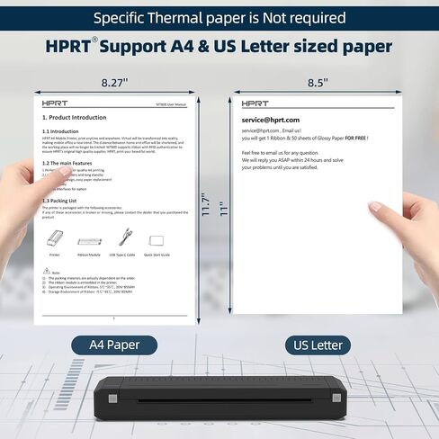 HPRT MT800 طابعة محمولة للنقل الحراري تدعم 8.5 بوصة × 11 بوصة حرف أمريكي وورق A4 طابعة بلوتوث لاسلكية للسفر متوافقة مع Android وiOS، مناسبة للاستخدام أثناء التنقل in Kuwait