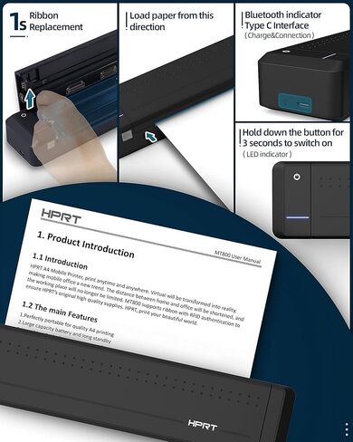 HPRT MT800 طابعة محمولة للنقل الحراري تدعم 8.5 بوصة × 11 بوصة حرف أمريكي وورق A4 طابعة بلوتوث لاسلكية للسفر متوافقة مع Android وiOS، مناسبة للاستخدام أثناء التنقل in Kuwait