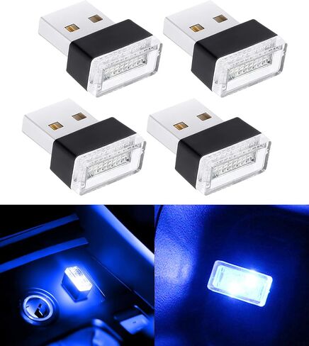RACOONA 4 PCS Interior Led Lights for Cars,Car Interior Lights,Car Interior Atmosphere Lamp,Car Accessories Mini LED Night Light,Plug-in USB Decoration Light for Cars (Ice Blue) in Saudi Arabia