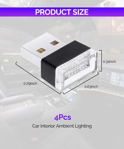RACOONA 4 PCS Interior Led Lights for Cars,Car Interior Lights,Car Interior Atmosphere Lamp,Car Accessories Mini LED Night Light,Plug-in USB Decoration Light for Cars (Ice Blue) in Saudi Arabia