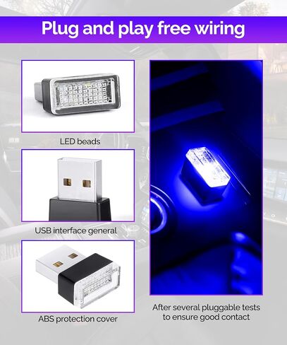 RACOONA 4 PCS Interior Led Lights for Cars,Car Interior Lights,Car Interior Atmosphere Lamp,Car Accessories Mini LED Night Light,Plug-in USB Decoration Light for Cars (Ice Blue) in Saudi Arabia