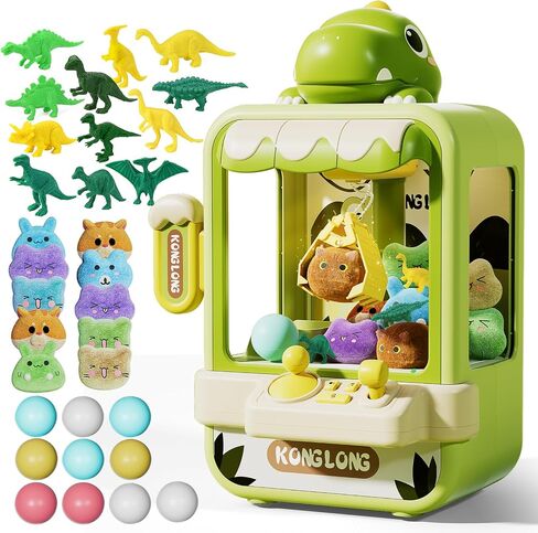 Dinosaur Claw Machine for Kids,Electronic Arcade Game Machine with Music,Mini Vending Machine Boys Birthday Toys Gifts Age 3+ Years,Includes 10 Plush Toys & 12 Dinosaur Accessories in Saudi Arabia