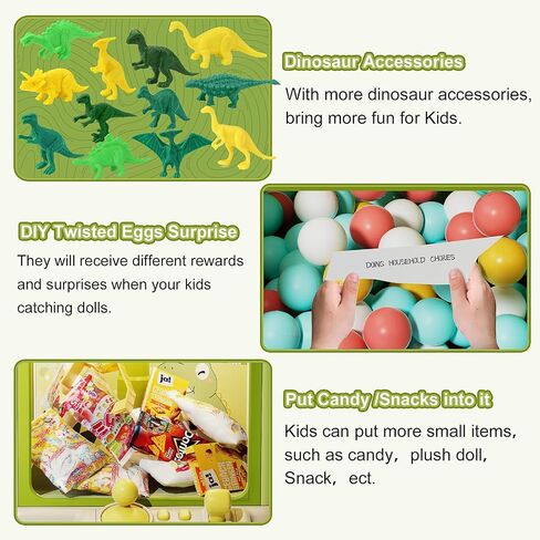Dinosaur Claw Machine for Kids,Electronic Arcade Game Machine with Music,Mini Vending Machine Boys Birthday Toys Gifts Age 3+ Years,Includes 10 Plush Toys & 12 Dinosaur Accessories in Saudi Arabia