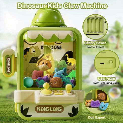 Dinosaur Claw Machine for Kids,Electronic Arcade Game Machine with Music,Mini Vending Machine Boys Birthday Toys Gifts Age 3+ Years,Includes 10 Plush Toys & 12 Dinosaur Accessories in Saudi Arabia