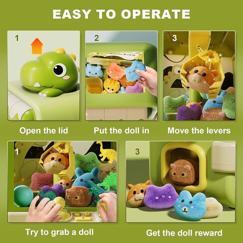 Dinosaur Claw Machine for Kids,Electronic Arcade Game Machine with Music,Mini Vending Machine Boys Birthday Toys Gifts Age 3+ Years,Includes 10 Plush Toys & 12 Dinosaur Accessories in Saudi Arabia